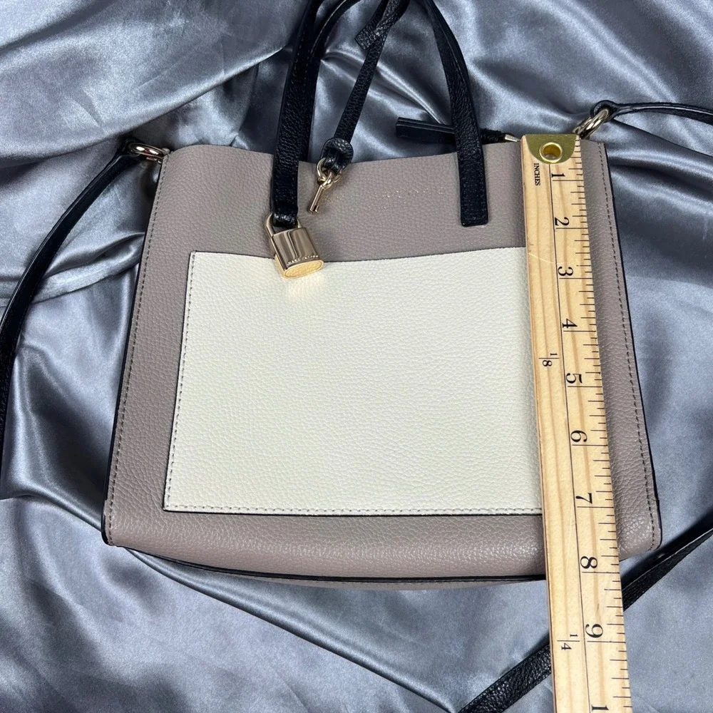 Marc Jacobs Mini Grind‎ Lock Key Tote Bag Beige Leather Top Handle Crossbody 13”